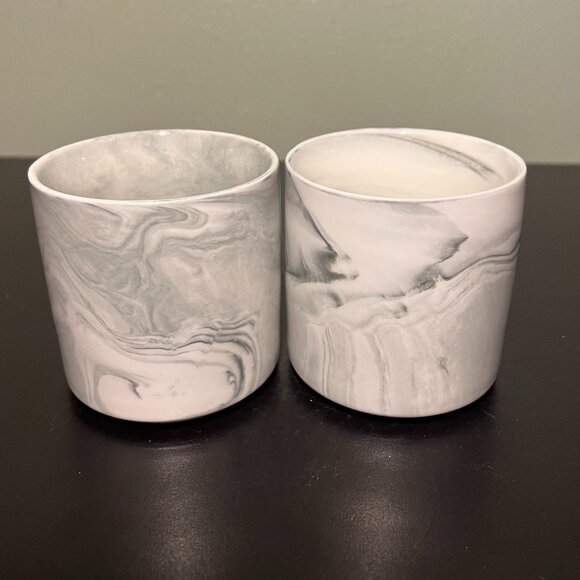 Set of 2 Stackable Marbleized White, Black & Hues of Gray Swirl Pattern Mugs - Picture 3 of 8